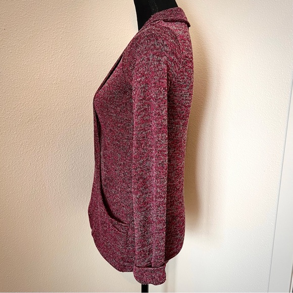 • Kirra Magenta & Gray Marbled Knit Open Cardigan • - Picture 3 of 7